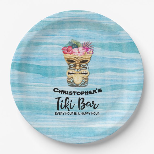  Tiki Bar Monogrammed Party Napkins Paper Plate (Front)
