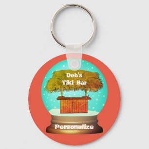 Tiki bar snow globe key ring