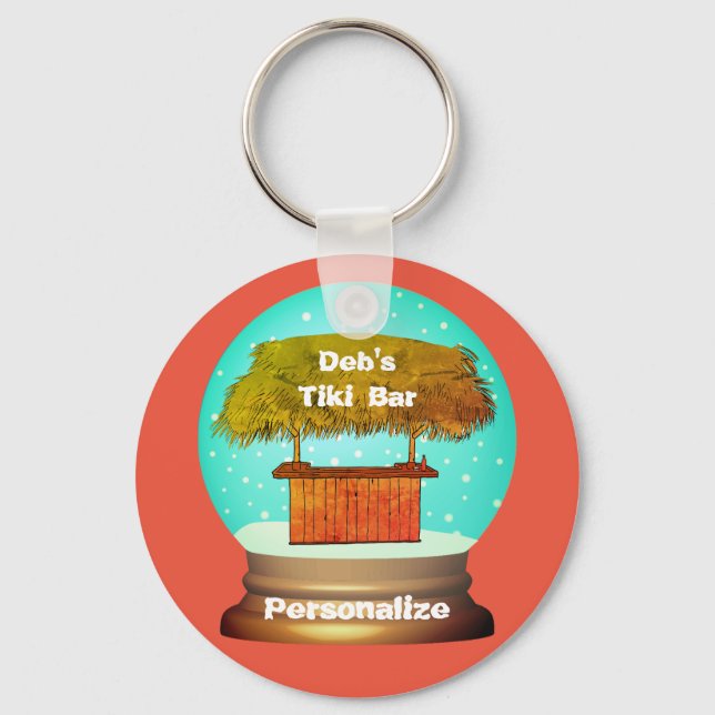 Tiki bar snow globe key ring (Front)