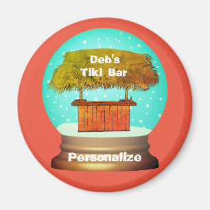 Tiki bar summer beach themed snow globe  magnet