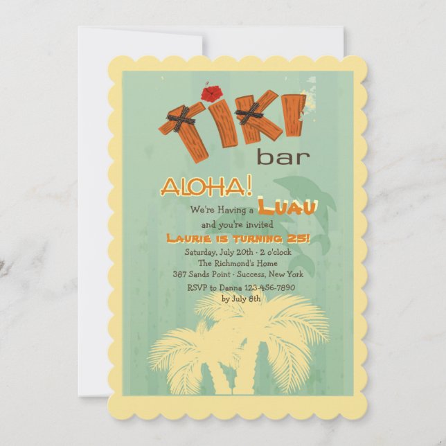 Tiki Bar With Dolphins Invitation (Front)