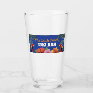 Tiki Bar with Name, Parrots, Hibiscus Glass