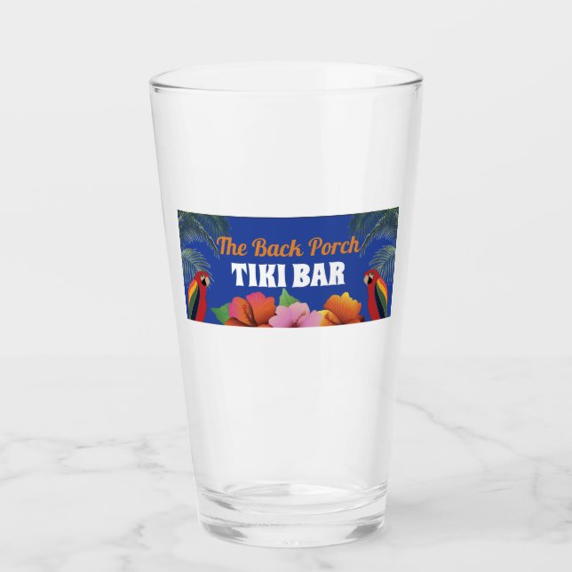 Tiki Bar with Name, Parrots, Hibiscus Glass (Front)