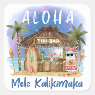 Tiki Beach Bar Tropical Mele Kalikimaka Santa Square Sticker