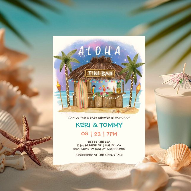 Tiki Beach Bar | Tropical Moon Sea Baby Shower  Invitation (Creator Uploaded)