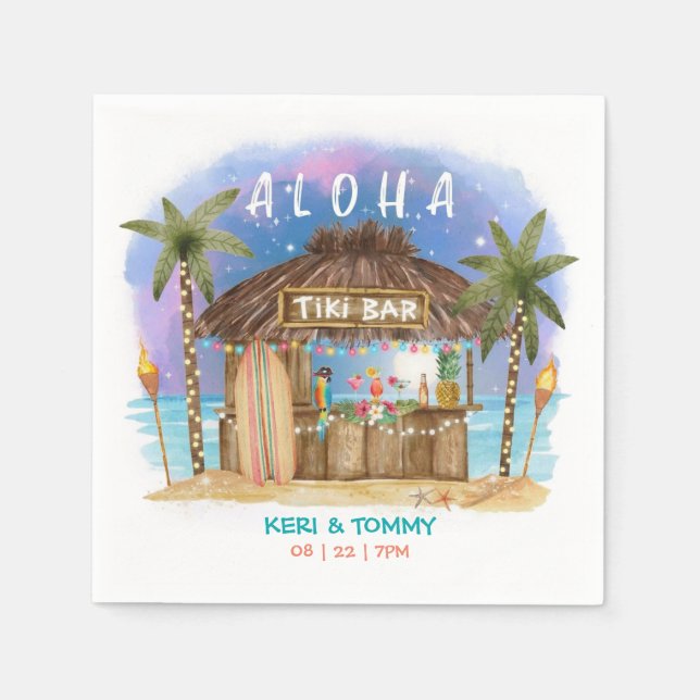 Tiki Beach Bar | Tropical Moon Sea & Surf Napkin (Front)