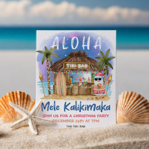 Tiki Beach Bar Tropical Santa Christmas Party Invitation