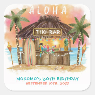 Tiki Beach Bar Tropical Sea Birthday Square Sticker