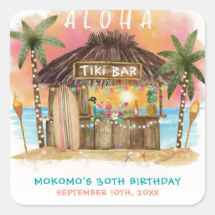 Tiki Beach Bar Tropical Sea Birthday Square Sticker