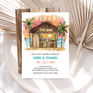 Tiki Beach Bar Tropical Sunset Sea Couples Shower Invitation