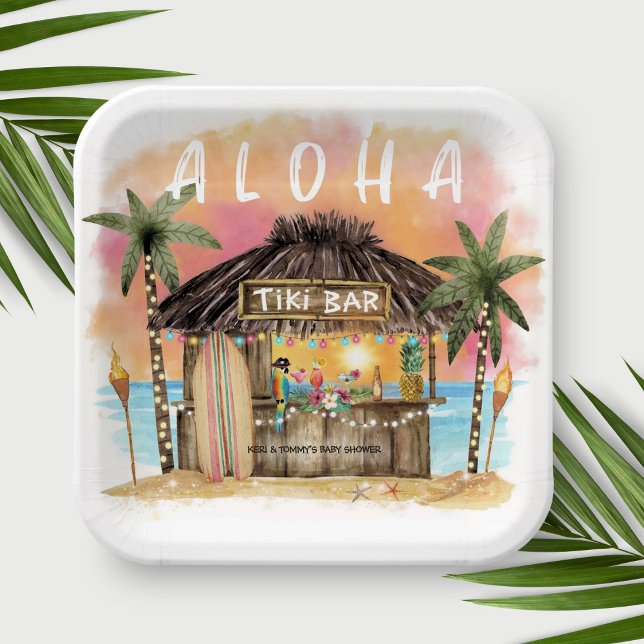 Tiki Beach Bar Tropical Surf & Sea Baby Shower Paper Plate (Creator Uploaded)