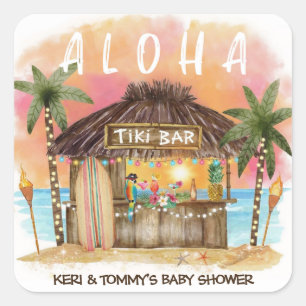 Tiki Beach Bar Tropical Surf & Sea Baby Shower Square Sticker