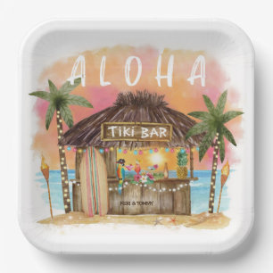 Tiki Beach Bar Tropical Surf & Sea   Paper Plate