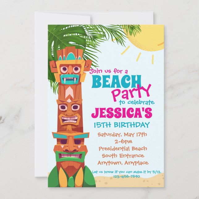 Tiki Beach Party Birthday Invitation (Front)