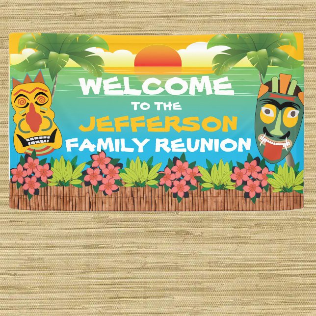 Tiki Beach Sunset Family Reunion Welcome Banner (Creator Uploaded)