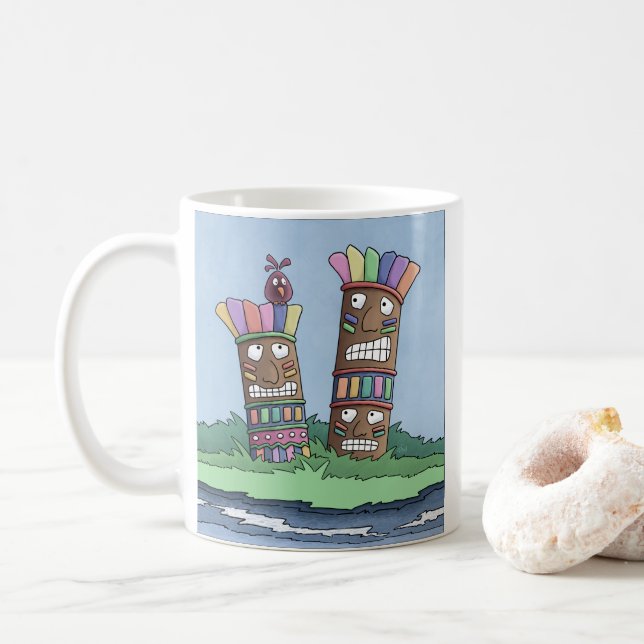Tiki Bird Rosebud Coffee Mug (With Donut)