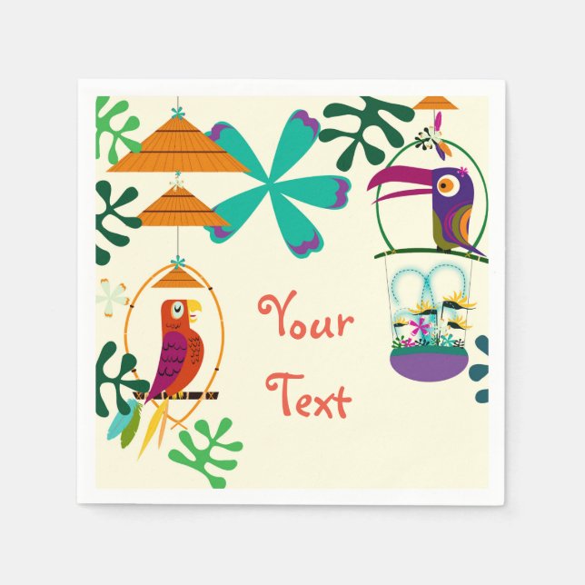 Tiki Birds Birthday Party Vintage Luau Custom Napkin (Front)