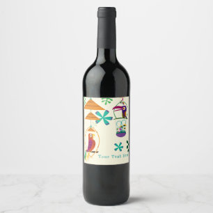 Tiki Birds Birthday Party Vintage Luau Custom Wine Label