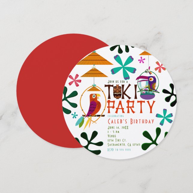 Tiki Birds Birthday Party Vintage Luau Invitations (Front/Back)