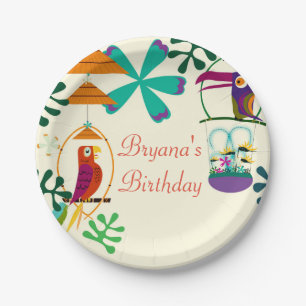 Tiki Birds Birthday Party Vintage Luau Party Paper Plate