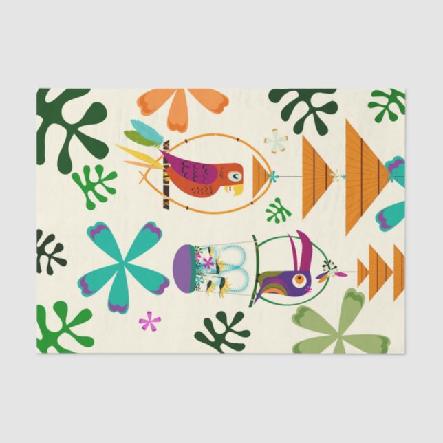 Tiki Birds Modern Vintage Retro Tropical Tissue Paper (Front)