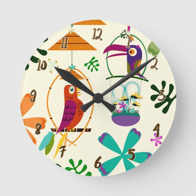 Tiki Birds Tropical Custom Personalised Round Clock (Front)