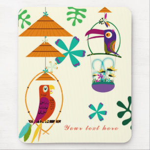 Tiki Birds Vintage Retro Art Personalised Custom Mouse Mat
