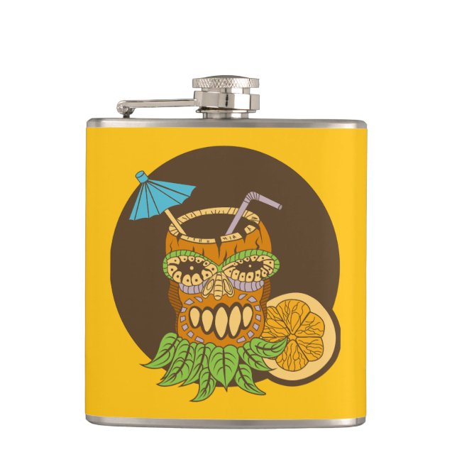 Tiki Cocktail, Funny Hip Flask (Front)