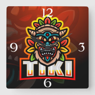 Tiki Ethnic Mask Square Wall Clock