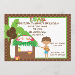 Tiki Hut Brown Boys Birthday Invitation