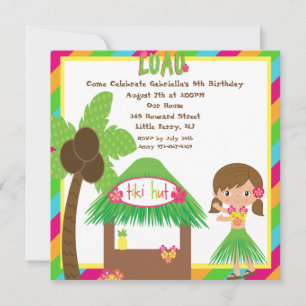 Tiki Hut Luau Square Birthday Invitation
