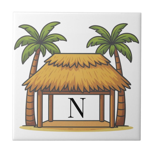 Tiki Hut Mongram Personalised  Tile (Front)