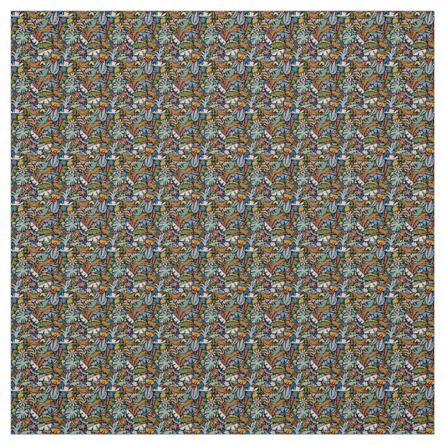 Tiki Jungle Mid Century Modern Illustration Fabric (Swatch)
