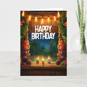 Tiki Luau Hawaiian Tropical Island Beach Birthday Card