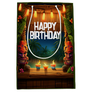 Tiki Luau Hawaiian Tropical Island Beach Birthday Medium Gift Bag