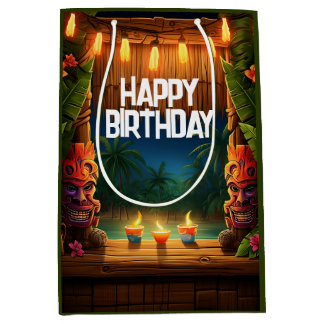 Tiki Luau Hawaiian Tropical Island Beach Birthday Medium Gift Bag
