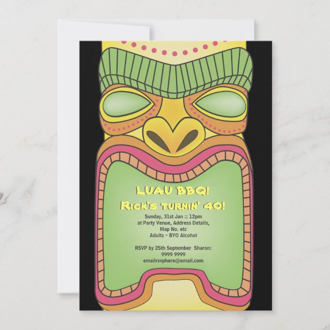 Tiki Luau Hawaiian Tropical Theme Beach Party Invitation (Front)