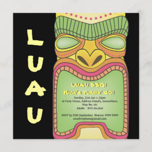 Tiki Luau Hawaiian Tropical Theme Beach Party Invitation