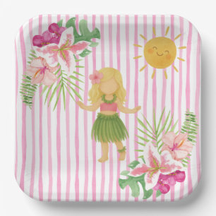 Tiki Luau Party, Hawaii Birthday, Hula Girl  Paper Plate