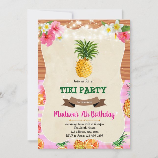 Tiki luau pineapple birthday invitation (Front)
