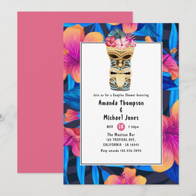 Tiki Luau Summer Beach Couples Shower Invitation (Front/Back)