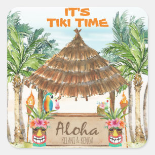 Tiki Luau   Tropical Beach Aloha Square Sticker