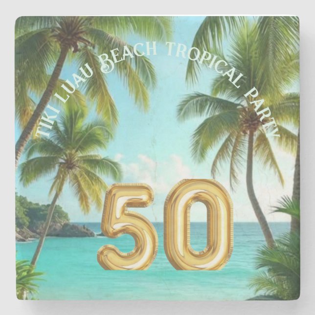 tiki luau tropical beach party  stone coaster (Front)