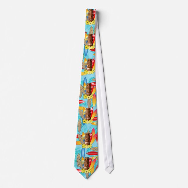 Tiki Mask And Surfboards Tie (Front)