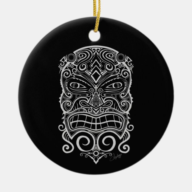 Tiki Mask Ceramic Tree Decoration (Front)