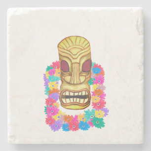 Tiki Mask Hawaiian Lei Stone Coaster