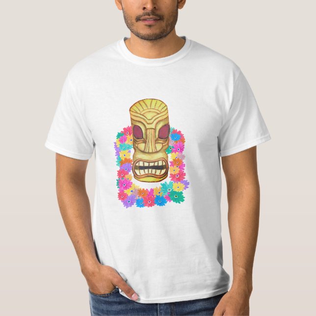  Tiki Mask Hawaiian Lei T-Shirt (Front)