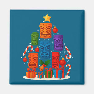 Tiki Mask Luau Christmas Tree Hawaiian Xmas Hat Ha Magnet