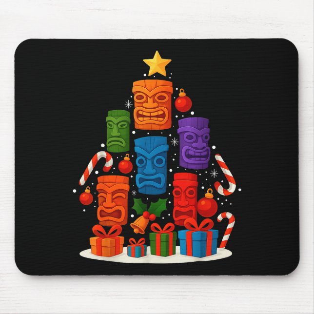Tiki Mask Luau Christmas Tree Hawaiian Xmas Hat Ha Mouse Mat (Front)