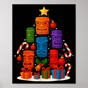 Tiki Mask Luau Christmas Tree Hawaiian Xmas Hat Ha Poster